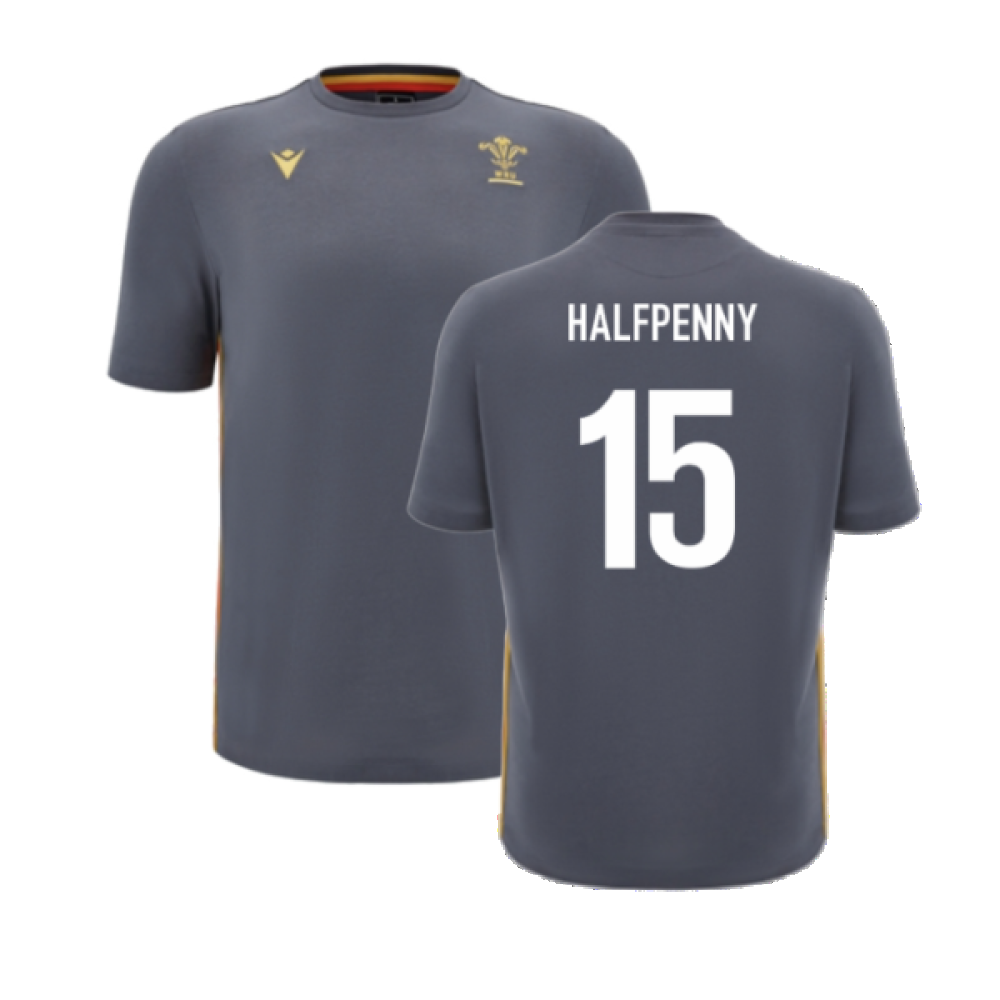 2024-2025 Wales Rugby Travel Cotton T-Shirt (Anthracite) (Halfpenny 15)_2