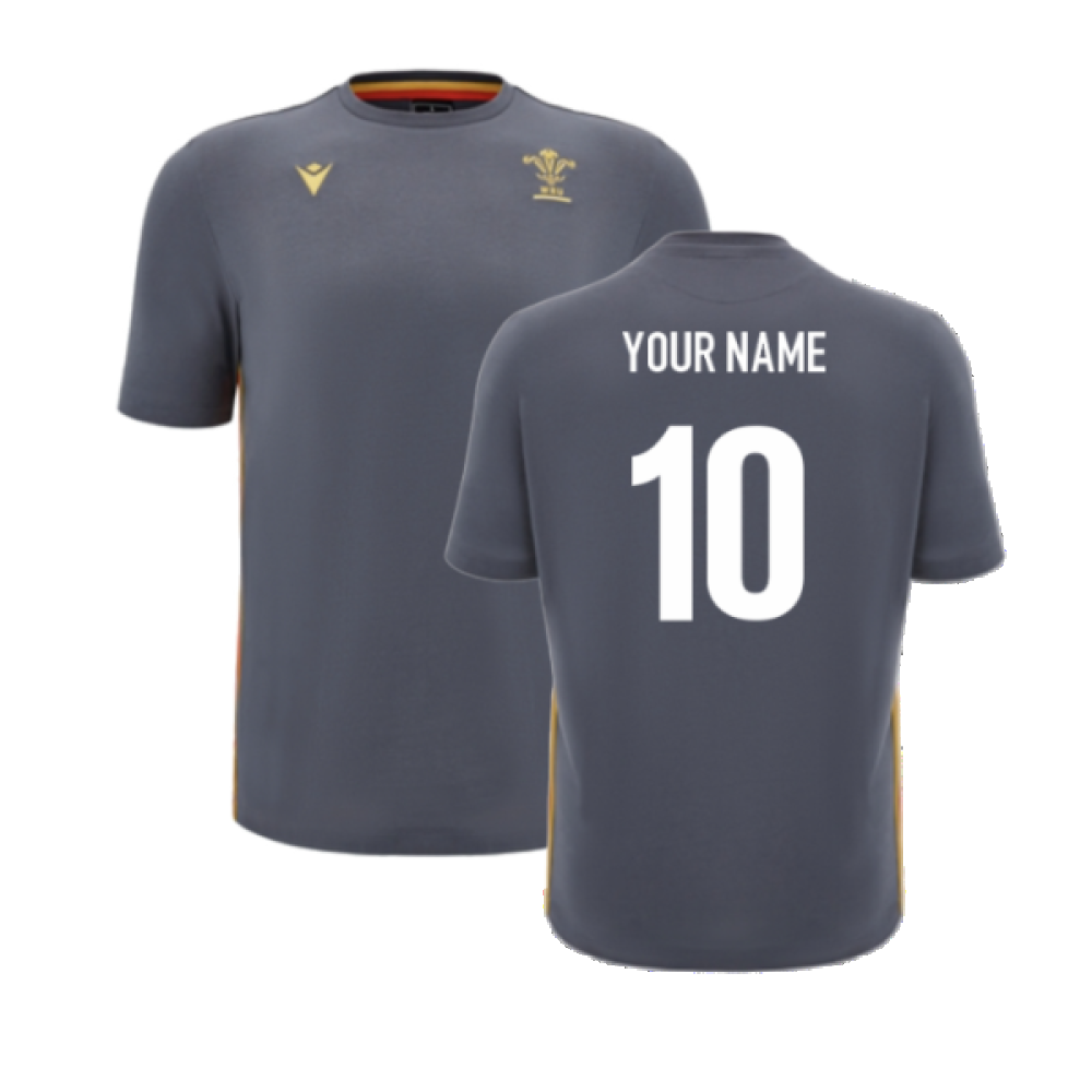 2024-2025 Wales Rugby Travel Cotton T-Shirt (Anthracite) (Your Name)_2