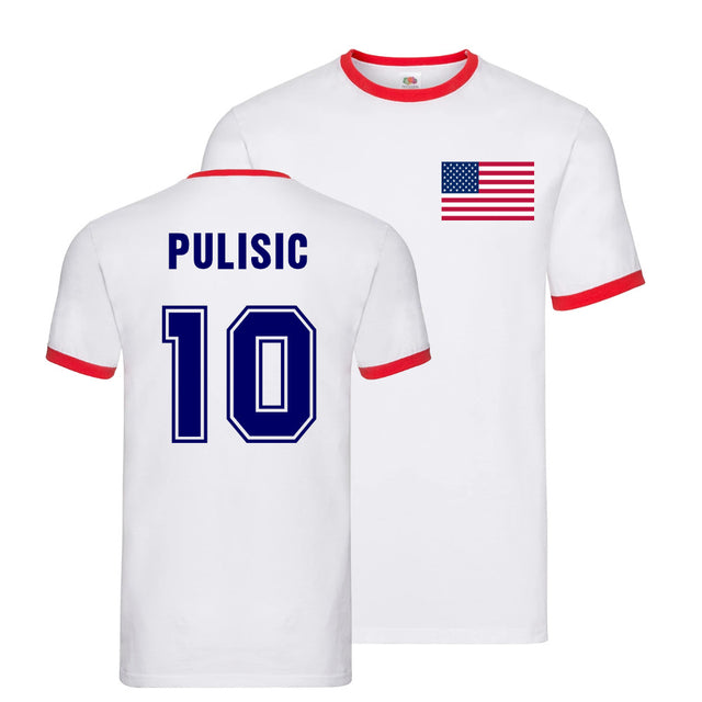 Christian Pulisic USA Ringer T-Shirt (White)_0