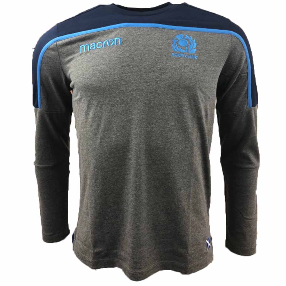 2018-2019 Scotland Macron Rugby Long Sleeve Travel Polycotton T-Shirt (Charcoal)_1