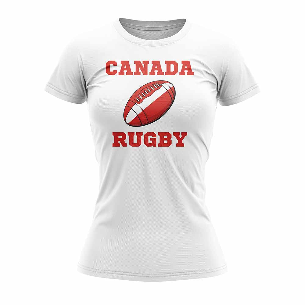 Canada Rugby Ball T-Shirt  (White)  - Ladies_1