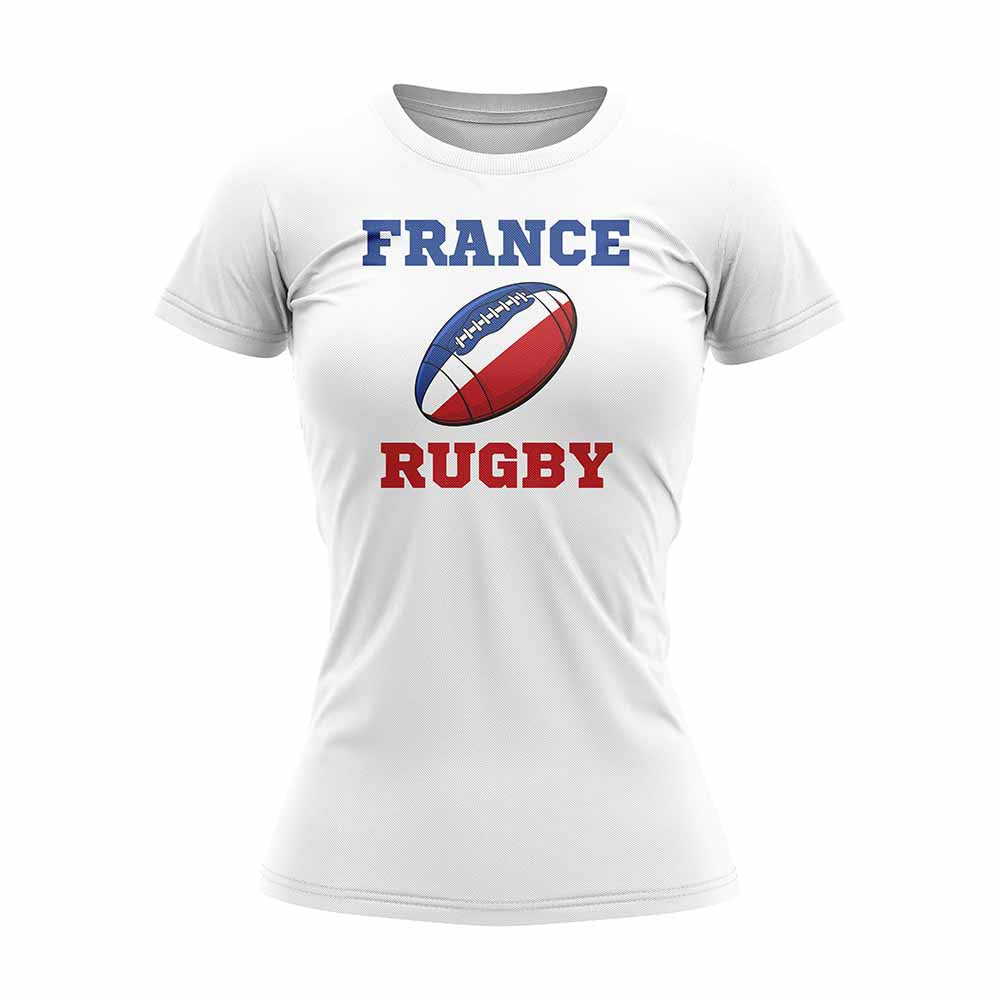 France Rugby Ball T-Shirt (White)  - Ladies_1