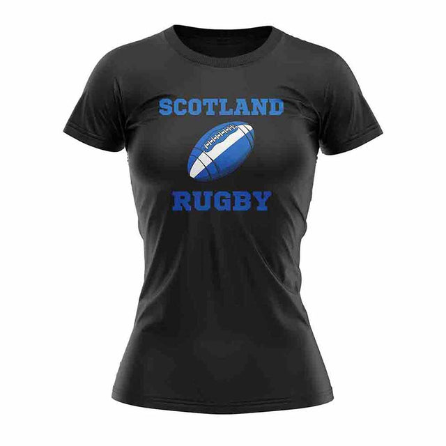 Scotland Rugby Ball T-Shirt (Black) - Ladies_1