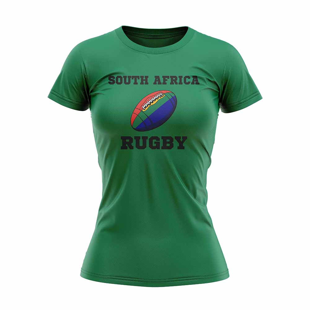 South Africa Rugby Ball T-Shirt (Green) - Ladies_1