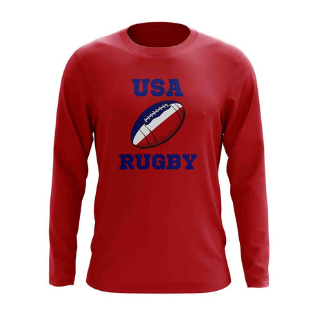 USA Rugby Ball Long Sleeve Tee (Red)_1