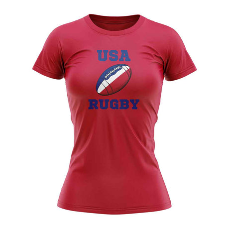 USA Rugby Ball T-Shirt (Red) - Ladies_1