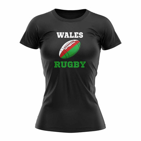 Wales Rugby Ball T-Shirt (Black) - Ladies_1
