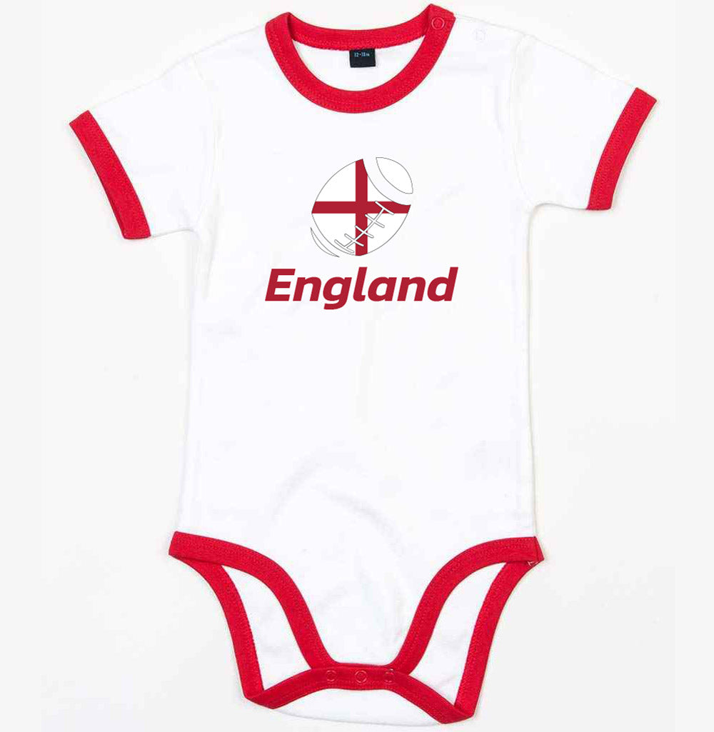 England Rugby Ringer Bodysuit - White/Red (Baby)_0