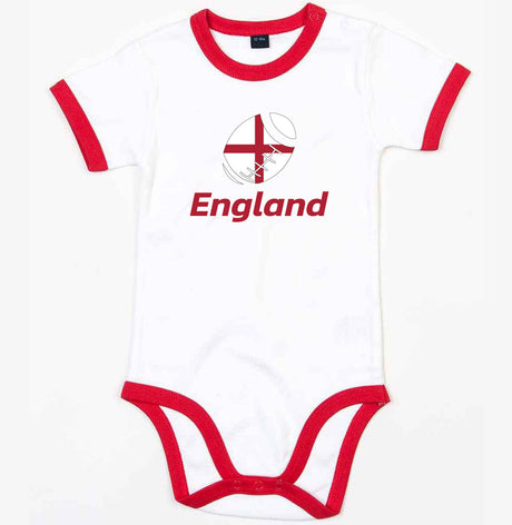 England Rugby Ringer Bodysuit - White/Red (Baby)_0