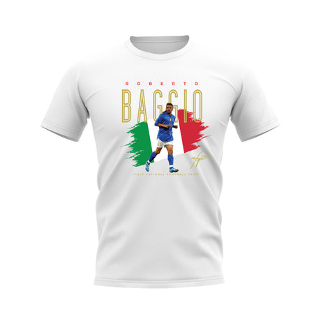Roberto Baggio Italy Football Crest T-Shirt (White)_0