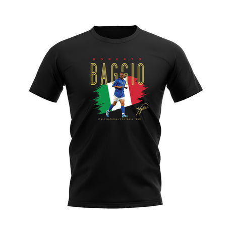Roberto Baggio Italy Football Crest T-Shirt (Black)_0