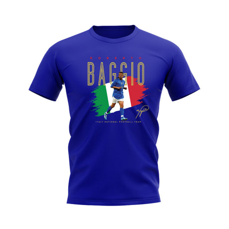 Roberto Baggio Italy Football Crest T-Shirt (Blue)_0