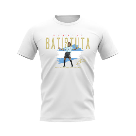 Gabriel Batistuta Argentina Football Celebration T-Shirt (White)_0