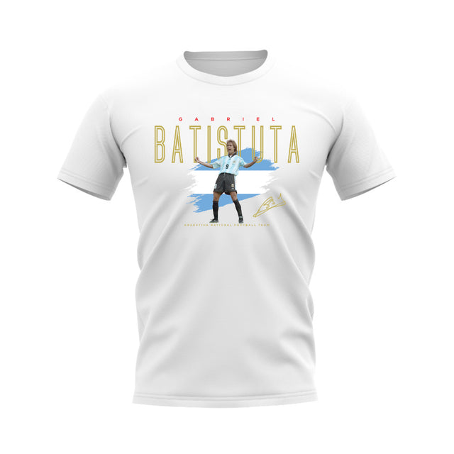Gabriel Batistuta Argentina Football Celebration T-Shirt (White)_0