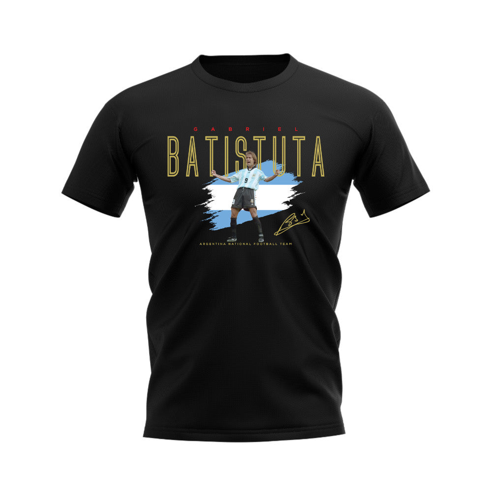 Gabriel Batistuta Argentina Football Celebration T-Shirt (Black)_0