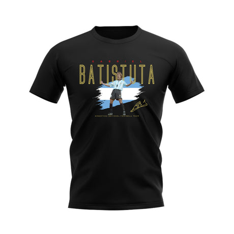 Gabriel Batistuta Argentina Football Celebration T-Shirt (Black)_0