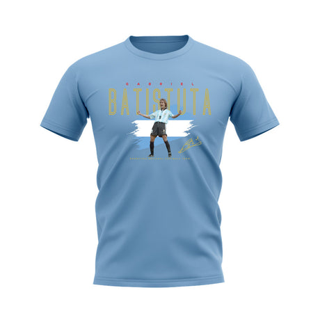 Gabriel Batistuta Argentina Football Celebration T-Shirt (Sky Blue)_0