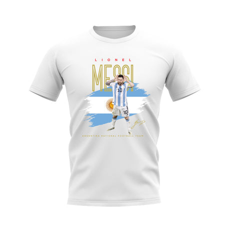 Lionel Messi Argentina Football Celebration T-Shirt (White)_0