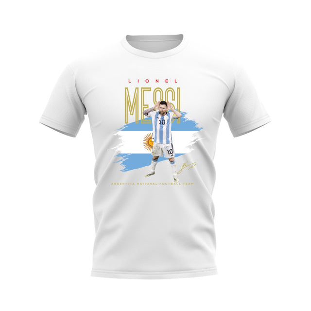 Lionel Messi Argentina Football Celebration T-Shirt (White)_0