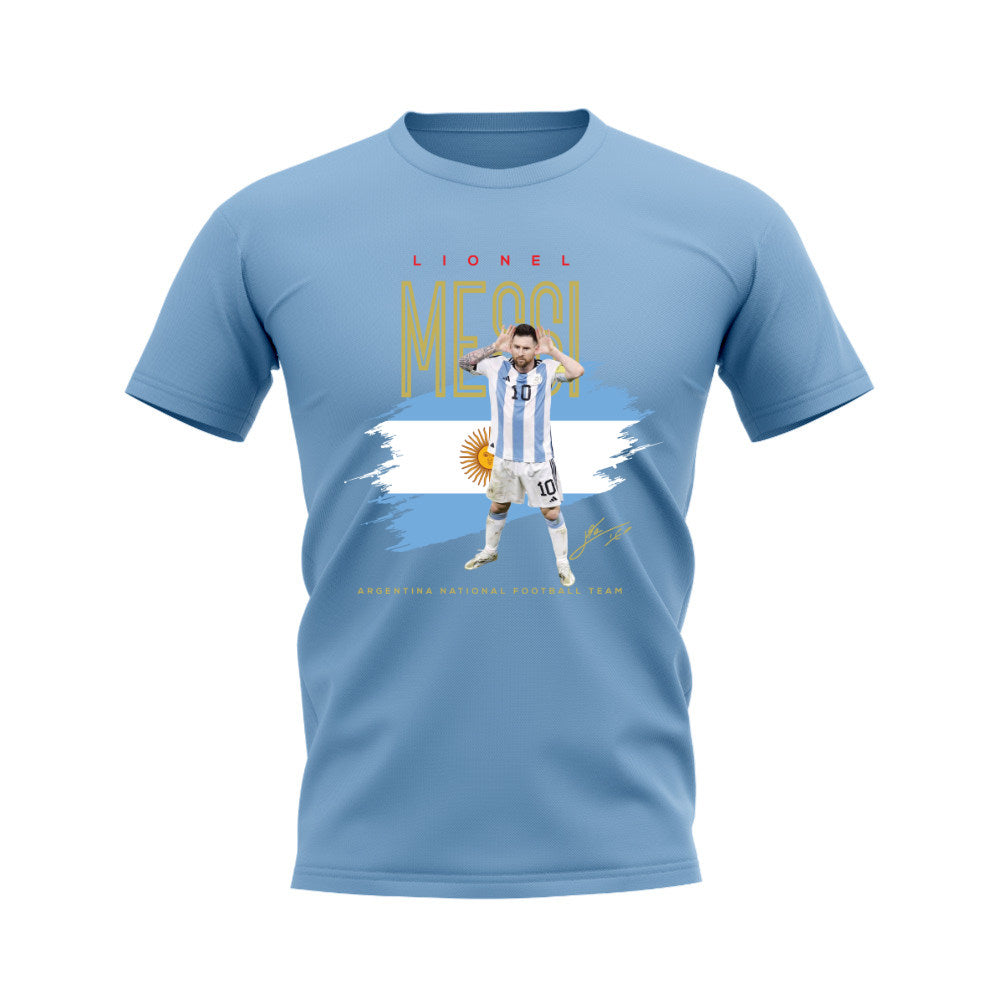 Lionel Messi Argentina Football Celebration T-Shirt (Sky Blue)_0