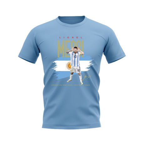 Lionel Messi Argentina Football Celebration T-Shirt (Sky Blue)_0