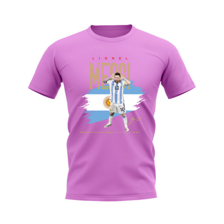 Lionel Messi Argentina Football Celebration T-Shirt (Pink)_0