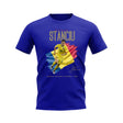 Nicolae Stanciu Flag and Player Romania T-Shirt (Blue)_0
