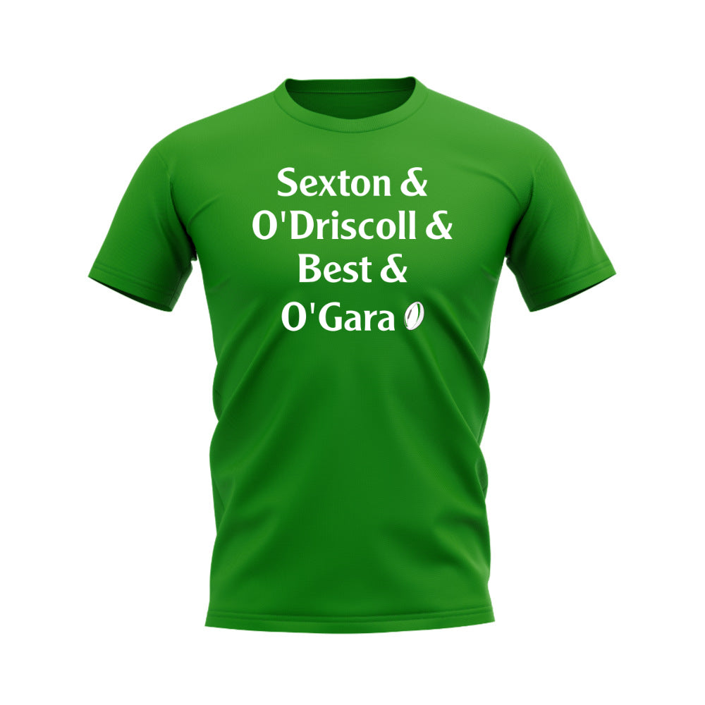 Sexton, O\'Driscoll, Best, O\'Gara Ireland Rugby T-Shirt (Green)_0