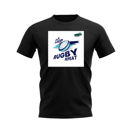Eat, Sleep, Rugby Repeat T-Shirt - Version 5 (Black/White)_0