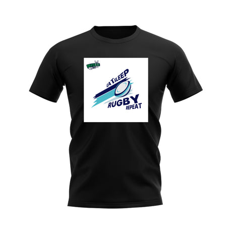 Eat, Sleep, Rugby Repeat T-Shirt - Version 4 (Black/White)_0