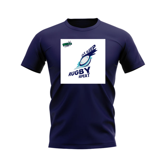 Eat, Sleep, Rugby Repeat T-Shirt - Version 3 (Navy/White)_0