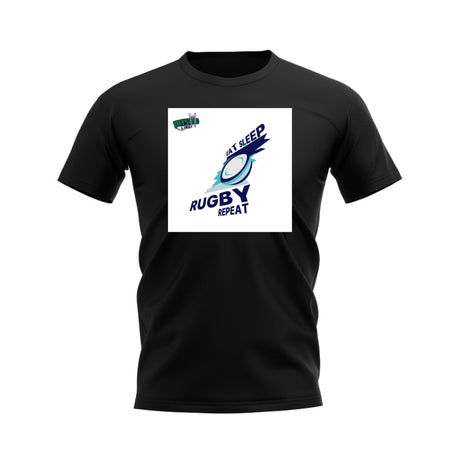 Eat, Sleep, Rugby Repeat T-Shirt - Version 3 (Black/White)_0