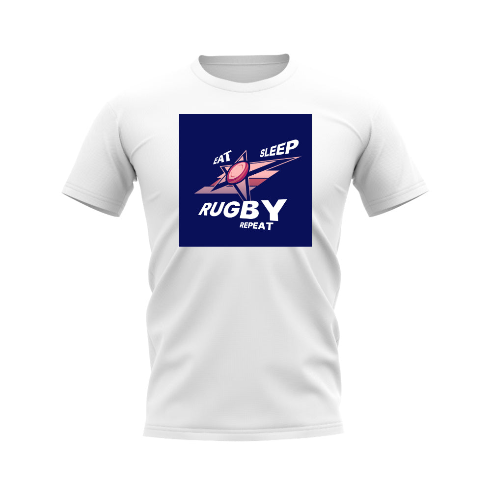 Eat, Sleep, Rugby Repeat T-Shirt - Version 2 (White/Navy)_0