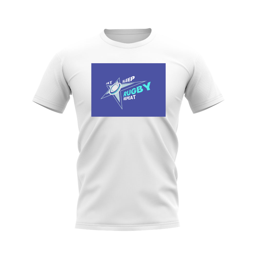 Eat, Sleep, Rugby Repeat T-Shirt - Version 1 (White/Blue)_0