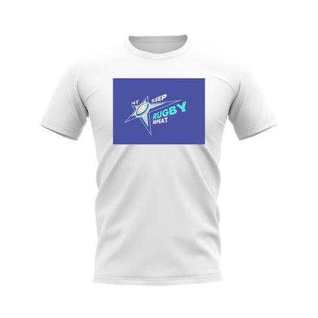 Eat, Sleep, Rugby Repeat T-Shirt - Version 1 (White/Blue)_0