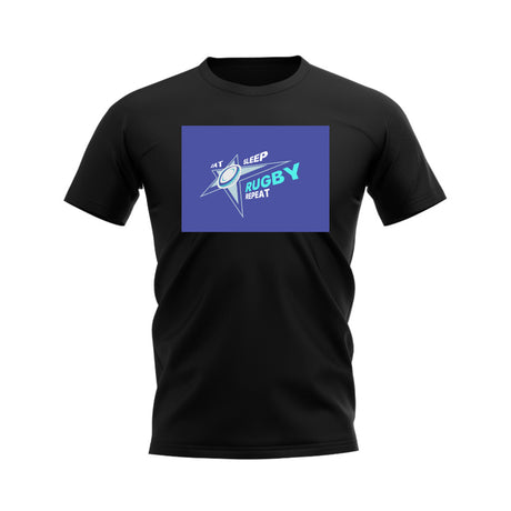 Eat, Sleep, Rugby Repeat T-Shirt - Version 1 (Black/Blue)_0