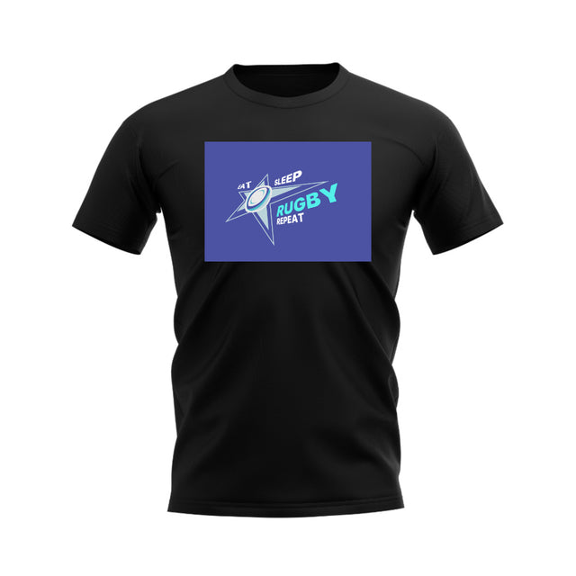 Eat, Sleep, Rugby Repeat T-Shirt - Version 1 (Black/Blue)_0