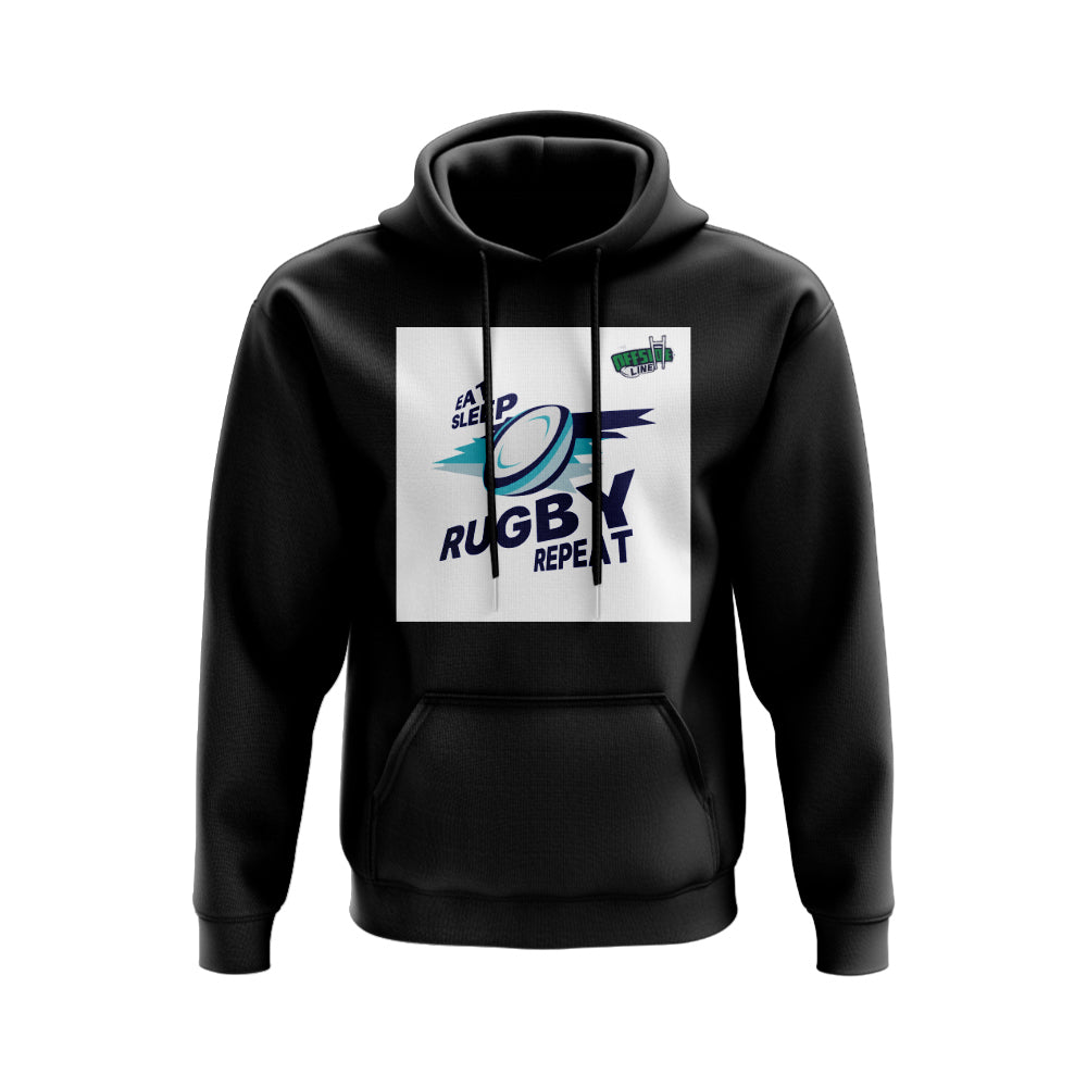 Eat, Sleep, Rugby Repeat Hoody - Version 5 (Black/White)_0