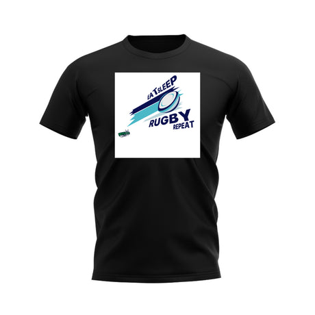 Eat, Sleep, Rugby Repeat T-Shirt - Version 6 (Black/White)_0