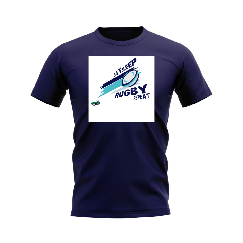 Eat, Sleep, Rugby Repeat T-Shirt - Version 6 (Navy/White)_0