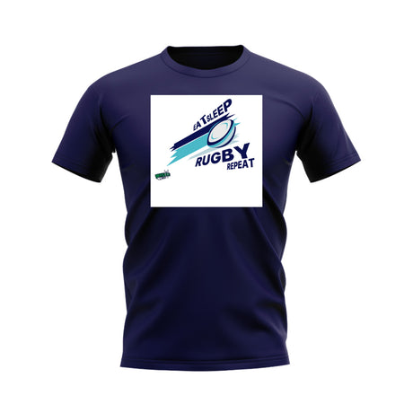 Eat, Sleep, Rugby Repeat T-Shirt - Version 6 (Navy/White)_0