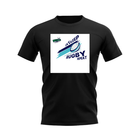 Eat, Sleep, Rugby Repeat T-Shirt - Version 7 (Black/White)_0