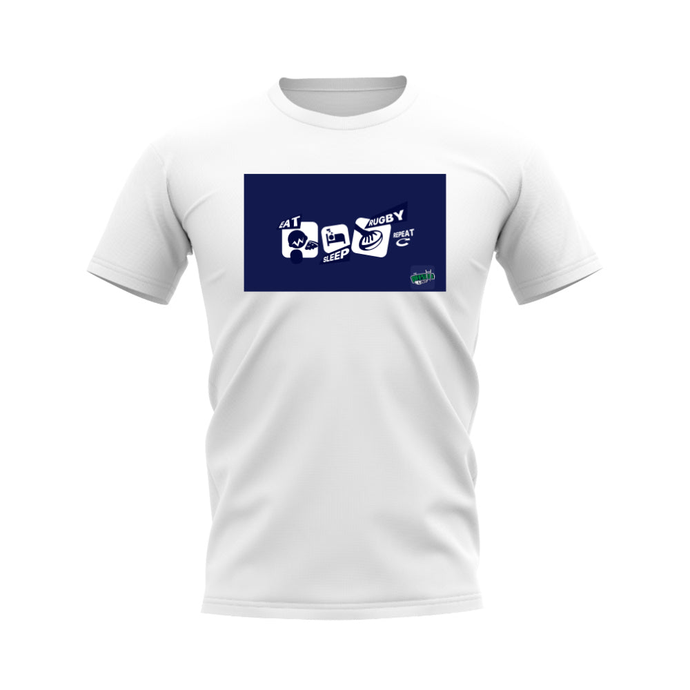 Eat, Sleep, Rugby Repeat T-Shirt - Version 11 (White/Navy)_0