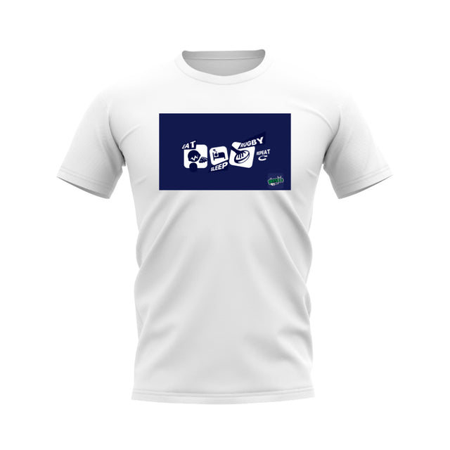 Eat, Sleep, Rugby Repeat T-Shirt - Version 11 (White/Navy)_0
