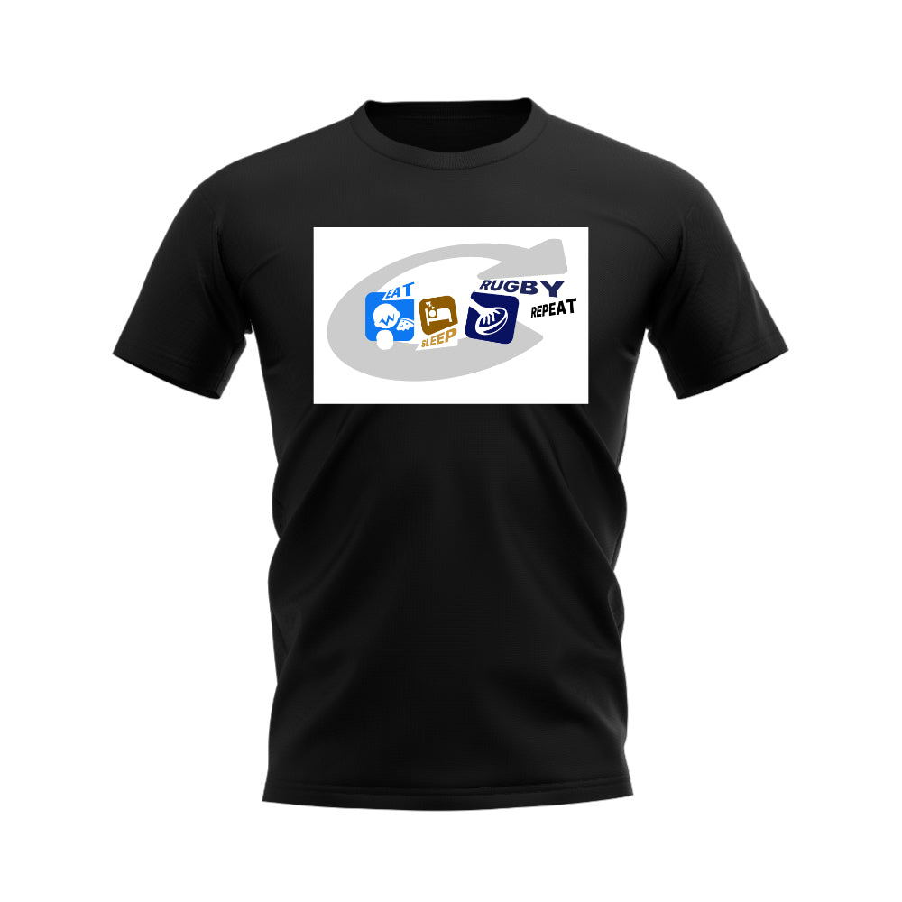 Eat, Sleep, Rugby Repeat T-Shirt - Version 12 (Black/White)_0