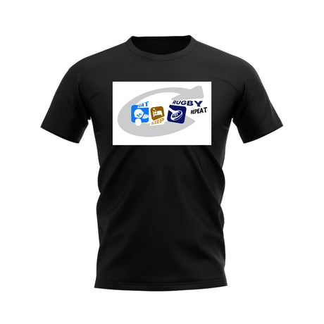 Eat, Sleep, Rugby Repeat T-Shirt - Version 12 (Black/White)_0