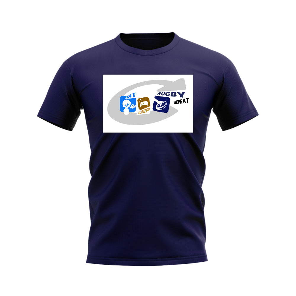 Eat, Sleep, Rugby Repeat T-Shirt - Version 12 (Navy/White)_0