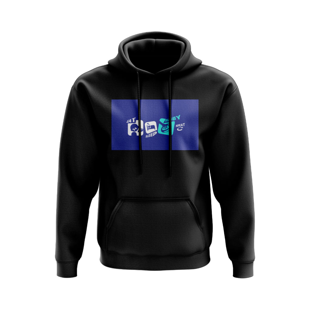 Eat, Sleep, Rugby Repeat Hoody - Version 10 (Black/Blue)_0