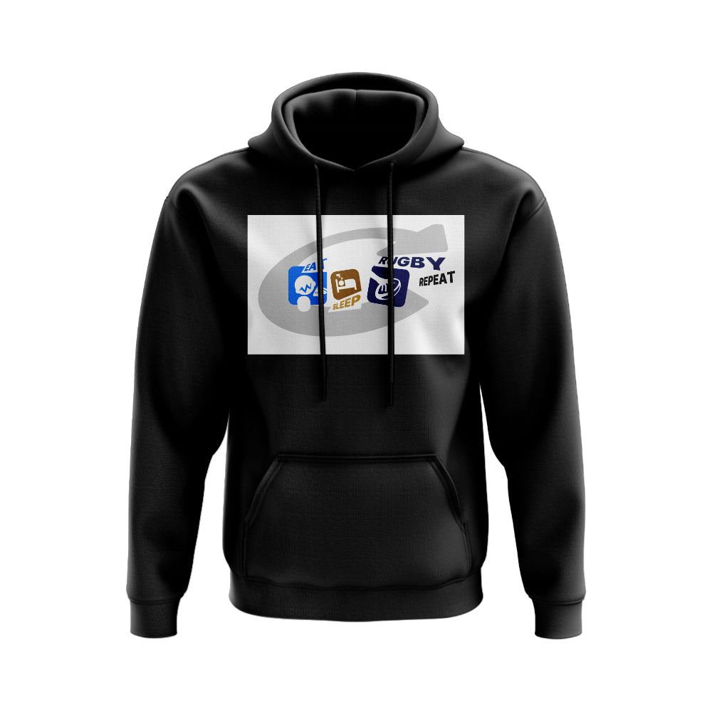 Eat, Sleep, Rugby Repeat Hoody - Version 12 (Black/White)_0