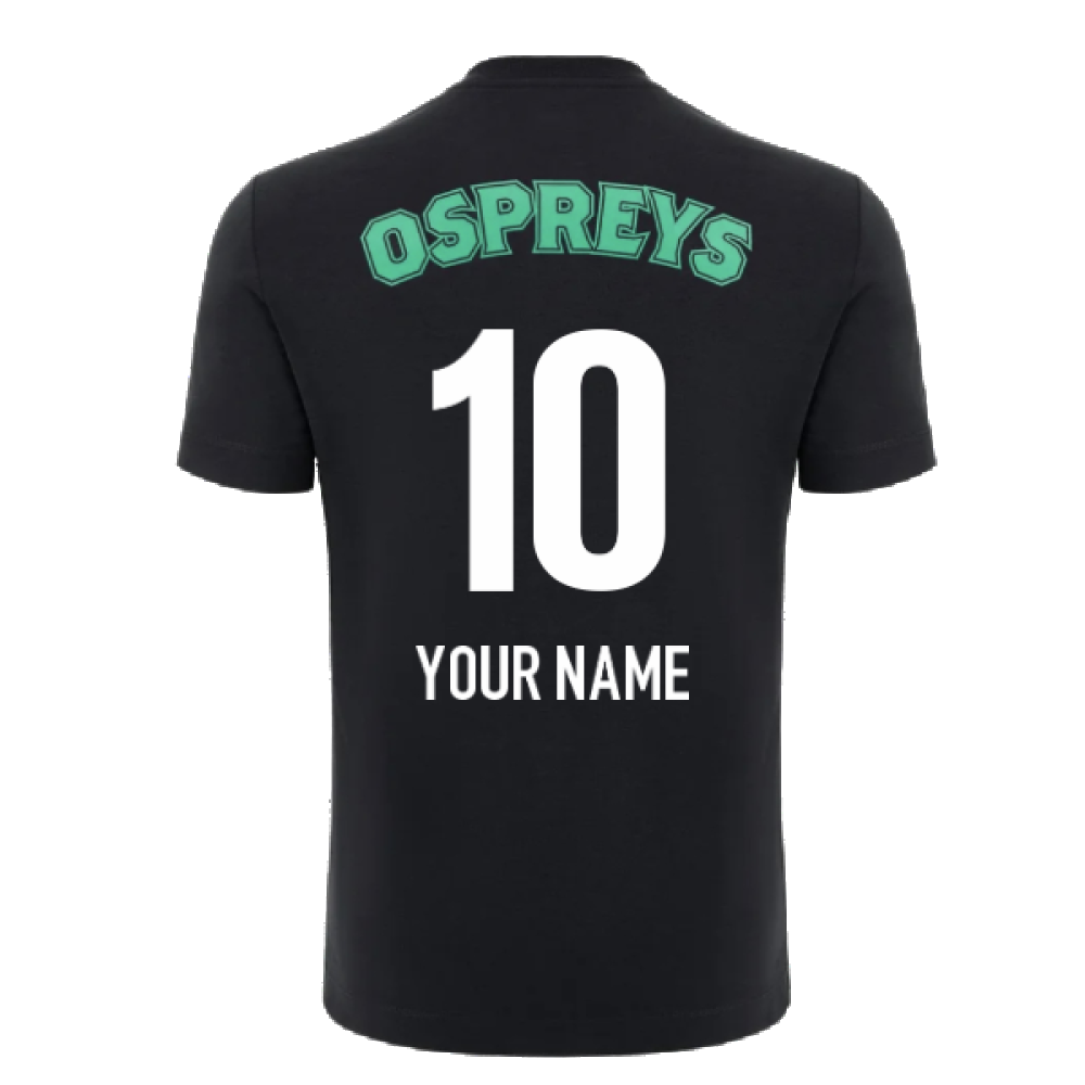 2024-2025 Ospreys Rugby Cotton T-Shirt (Black) (Your Name)_2